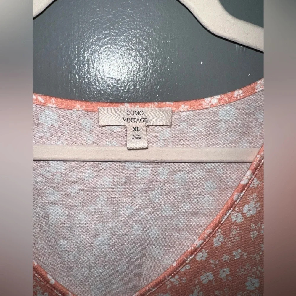 COMOVINTAGE sz XL peach colored dress w/white flower pattern tier layered design - Picture 3 of 4